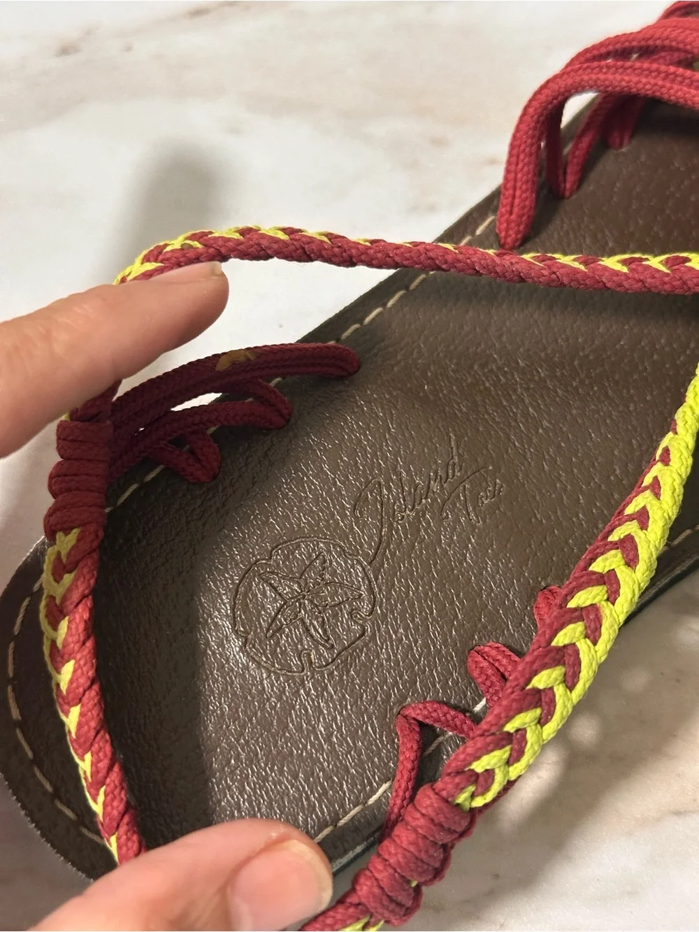 Island Toes Yellow and red braided sandals with yellow and red woven straps- 9